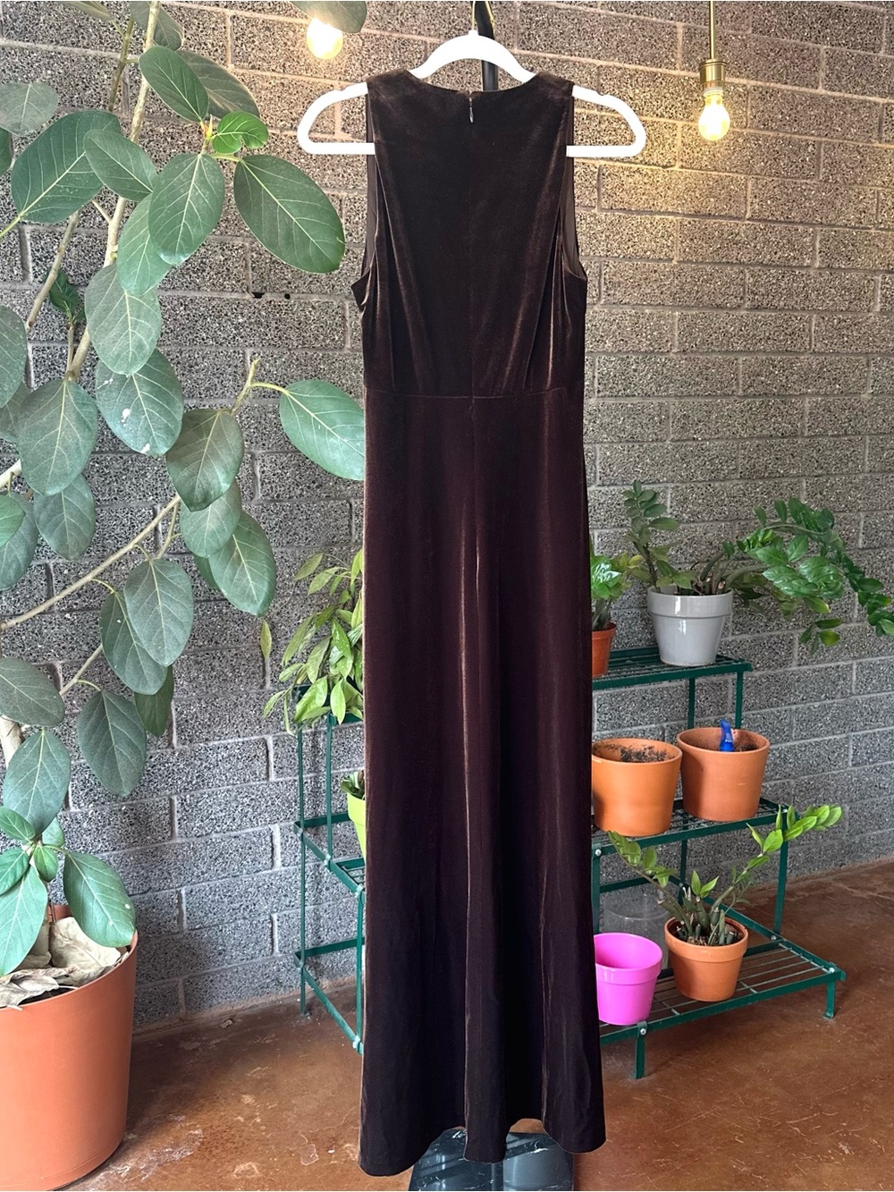Vintage 90s Y2K Rimini By Shaw Brown Velvet Maxi Dress - Picture 2 of 4